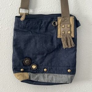 Chala Denim Crossbody Bag Button Detail Canvas Boho Casual Purse Artsy Light